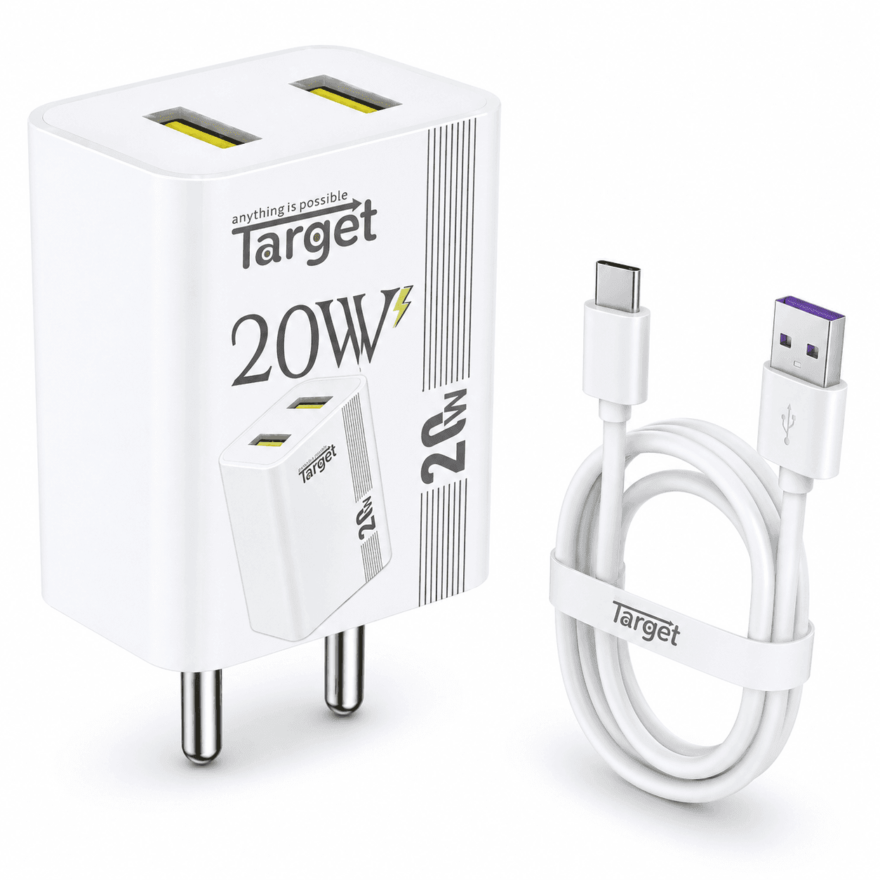 Target TK-310 20W Dual USB Universal Charger with Type-C Data Cable