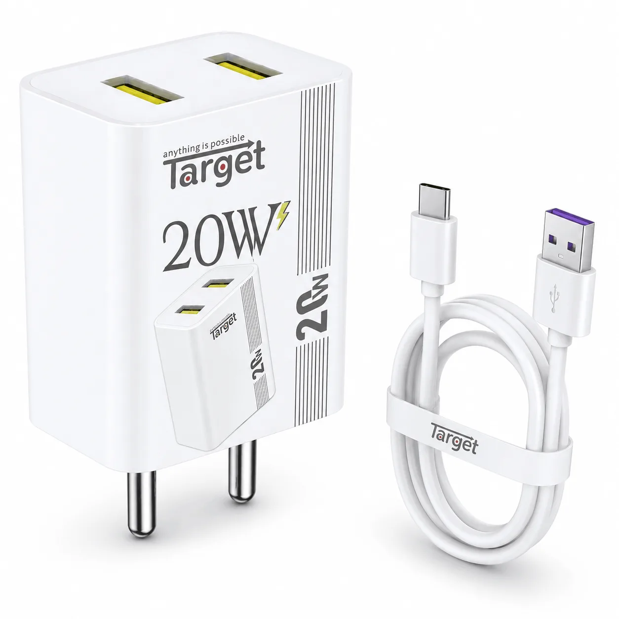 Target TK-310 20W Dual USB Universal Charger with Type-C Data Cable